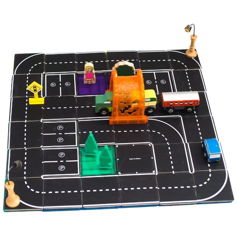 Magnetic tile toppers road pack from Learn and Grow tiles shown