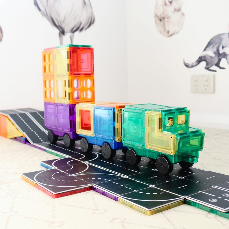 Road toppers with train and smoke coming out from wall decal