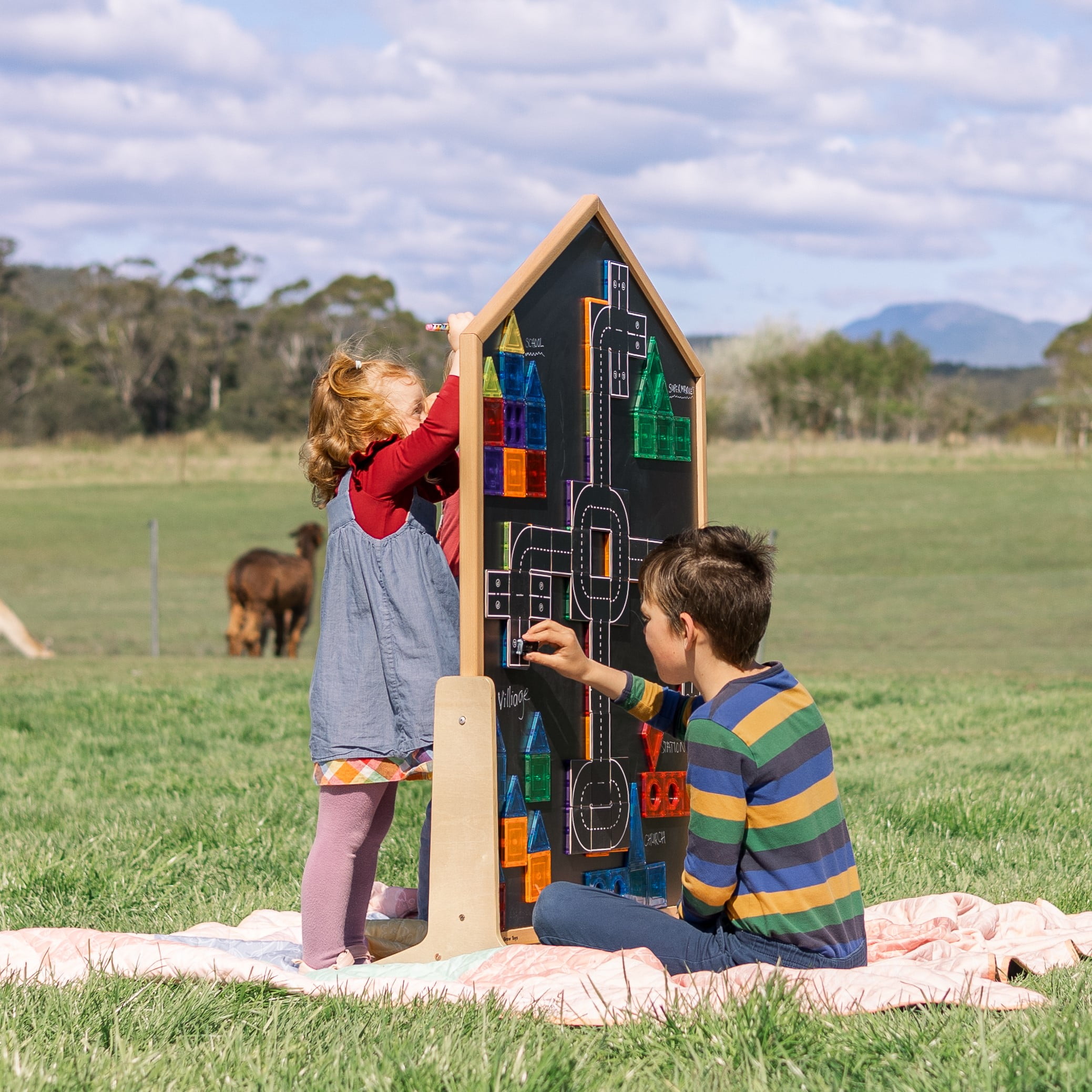 Learn & Grow Toys Multi-Board being used outdoors on farm