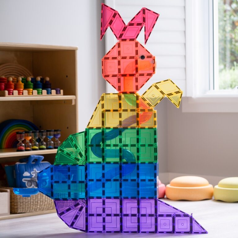 Rainbow Easter Bunny Build in a playroom with light coming in
